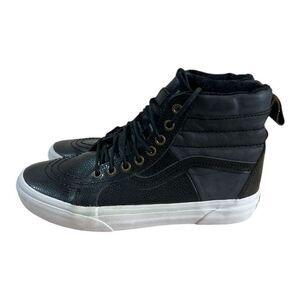 Vans Off The Wall Sk8hi Unisex Hi Size M 6 W 7.5 Black Leather Skateboard Shoes